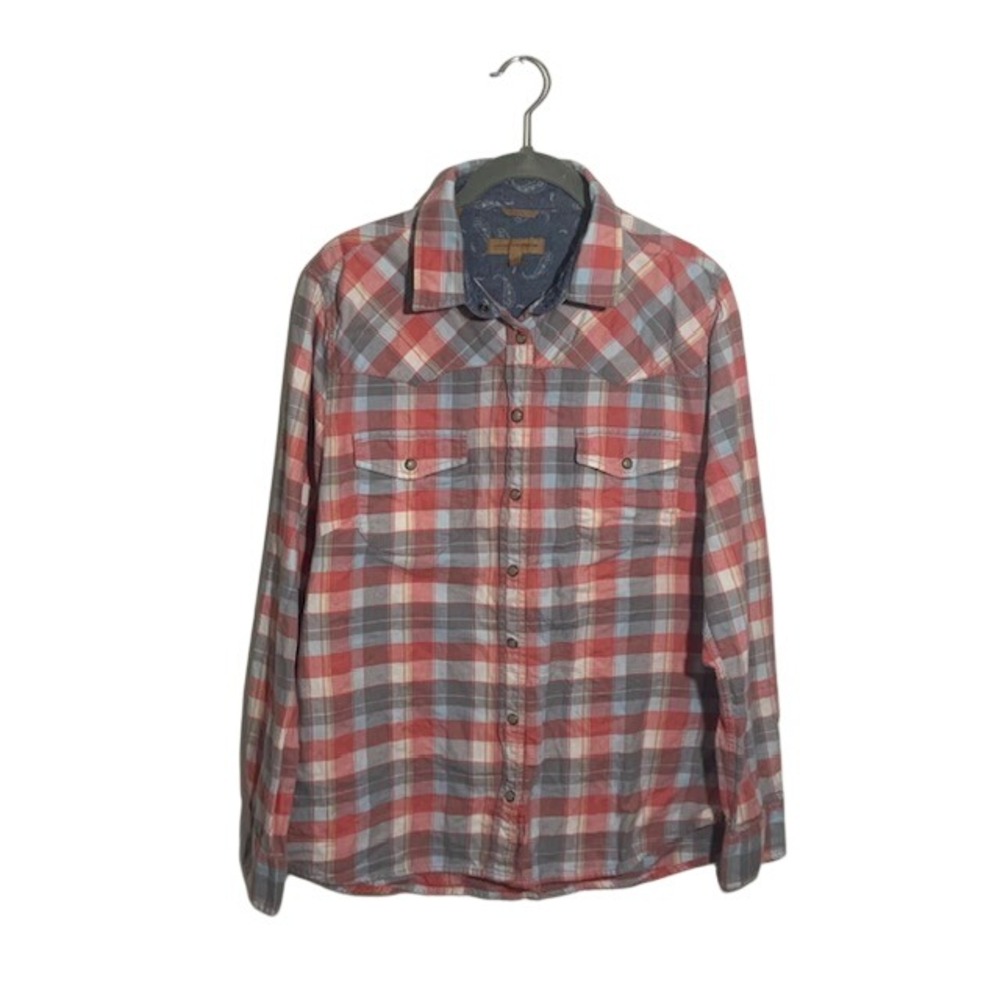 Western Plaid Country Chic Shirt M Chambray Paisley Collar Americana Cotton